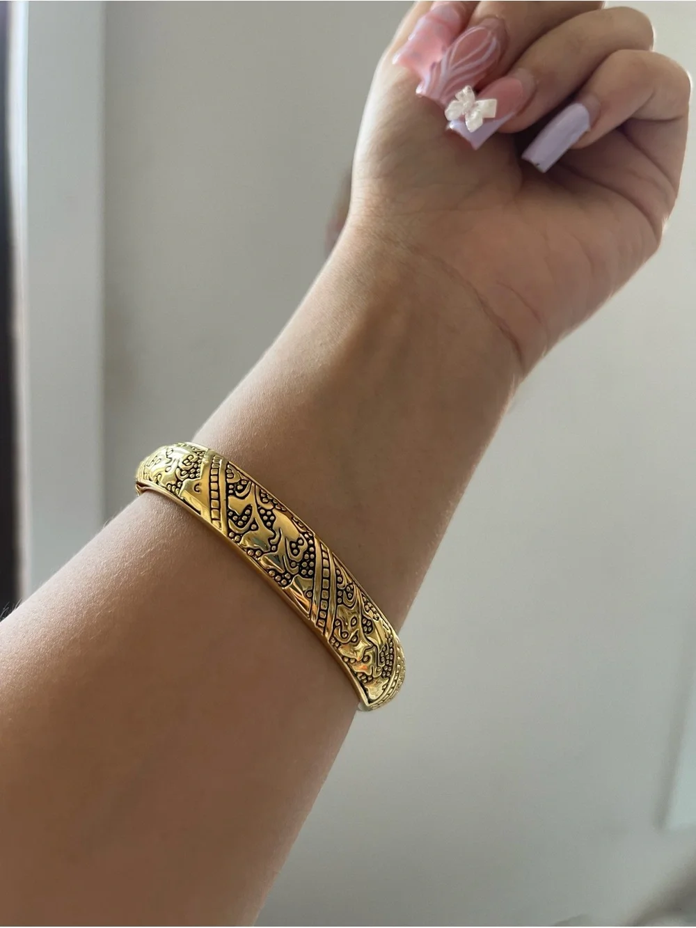 Gold-Tone Engraved Floral Cuff Bracelet